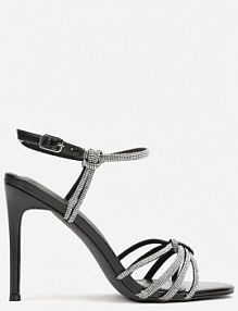 Czarne sandały na Szpilce z Przeplatanymi Paskami z Cyrkoniami Lunafera Renee
