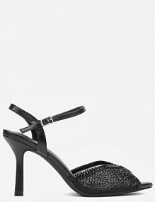 Czarne Eleganckie sandały na Szpilce Ozdobione Cyrkoniami Viofera Renee