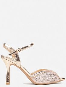 Szampańskie Eleganckie sandały na Szpilce Ozdobione Cyrkoniami Viofera Renee