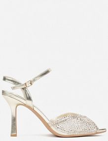 Złote Eleganckie sandały na Szpilce Ozdobione Cyrkoniami Viofera Renee