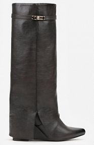 Brązowe Kozaki na Koturnie z Cholewką Imitującą Nogawkę z Aplikacją Testarria Renee