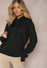 Czarna Klasyczna bluza z kapturem ze Ściągaczem Mozartia Renee damska