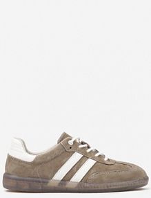 Ciemnobeżowe Płaskie sneakersy ze Skóry Naturalnej z Ozdobnymi Paskami Nelarielis Renee damskie