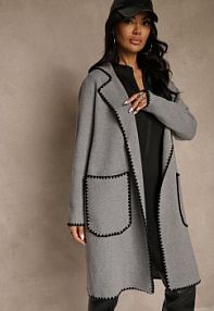 Szary kardigan z Haftowaną Lamówką Tuscele Renee