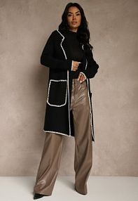 Czarny kardigan z Haftowaną Lamówką Tuscele Renee