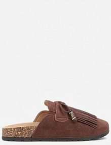 Brązowe Boho klapki Mule z Imitacji Zamszu z Frędzlami i Koralikami Elwedila bestelle damskie