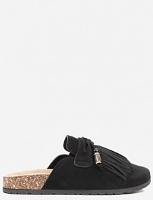 Czarne Boho klapki Mule z Imitacji Zamszu z Frędzlami i Koralikami Elwedila bestelle damskie