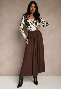 Brązowa Rozkloszowana spódnica z Bawełny Tussala Renee