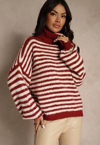 Bordowy golf z Dodatkiem Wełny Ozdobiony Paskami Monarria Renee damski