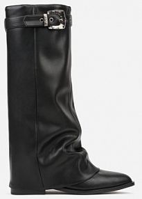 Czarne kozaki ze Szpiczastym Noskiem i Wywiniętą Cholewką ze Sprzączką Tusenia Renee damskie