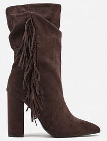 Brązowe Botki kowbojki na Słupku z Frędzlami Reisetia Renee