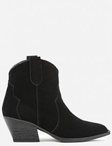 Czarne Botki kowbojki na Stożku ze Skóry Naturalnej Liravetta Renee