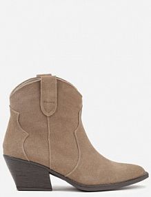 Ciemnobeżowe Botki kowbojki na Stożku ze Skóry Naturalnej Liravetta Renee