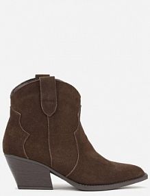 Brązowe Botki kowbojki na Stożku ze Skóry Naturalnej Liravetta Renee