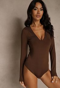 Brązowe body z Długimi Rękawami z Wiskozą Zaithria Renee