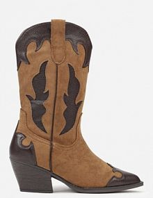 Brązowe Kozaki Kowbojki na Stożku z Tłoczoną Cholewką Avrenne Renee