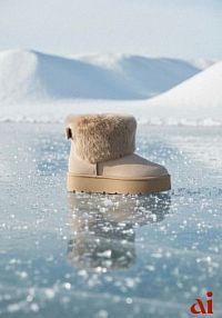 Ciemnobeżowe śniegowce z Cholewką za Kostkę Ocieplane z Futerkiem i Małą Kokardą Reinedia Renee damskie