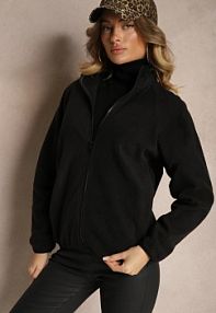 Czarna bluza Polar z Zapięciem na Suwak Kieszeniami i Stójką Esandria Renee damska