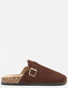 Brązowe klapki Typu Chodaki z Ekozamszu Zdobione Sprzączką Amustana Renee damskie