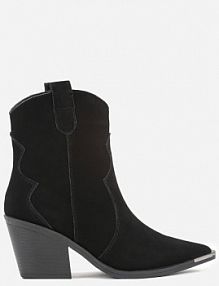 Czarne Skórzane Botki kowbojki z Metaliczną Aplikacją na Nosku Saneara ideal