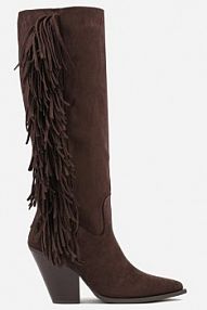 Ciemnobrązowe Kozaki Kowbojki z Imitacji Zamszu z Frędzlami i Stożkowym Obcasem Rafilea ideal