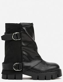 Czarne botki na Platformie z Wywiniętą Cholewką i Paskami ze Sprzączkami Zevrina c'm paris damskie