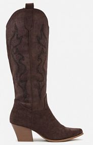 Brązowe Kozaki Kowbojki na Stożkowym Obcasie Zdobione Cyrkoniami Nalasania marquiiz