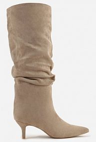 Ciemnobeżowe Kozaki na Kaczuszce z Marszczoną Cholewką Alavitte marquiiz