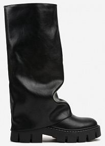 Czarne kozaki z Wywiniętą Cholewką na Podeszwie ze Żłobieniami Eseana ballada damskie