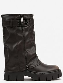 Brązowe botki Biker Boots z Cholewką Imitującą Nogawkę z Klamerką Veresta ballada damskie