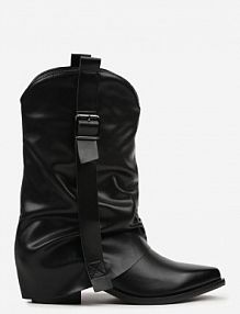 Czarne Botki kowbojki z Wywiniętą Cholewką z Marszczeniem Ilova ballada