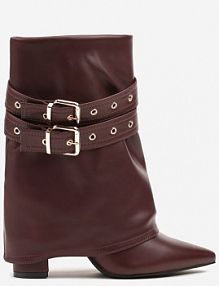 Bordowe Botki kowbojki na Słupku Ozdobione Klamrami i Wywiniętą Cholewką Codvire ideal