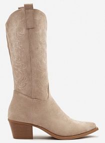 Ciemnobeżowe Botki kowbojki na Stożku Nalomea marquiiz