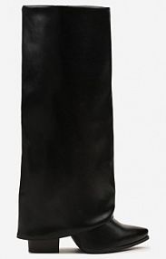 Czarne Kozaki Kowbojki na Stożkowym Obcasie Ozdobione Wywiniętą Cholewką Nalunisa ideal