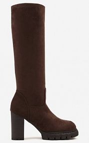 Brązowe Kozaki z Imitacji Zamszu na Obcasie Typu Słupek Rilaresa ideal