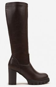 Brązowe Kozaki na Słupku i Platformie z Dopasowaną Cholewką Latallea ideal