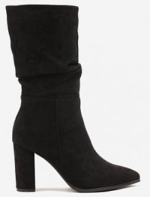 Czarne Marszczone botki z Imitacji Zamszu na Słupkowym obcasie Leriline ideal