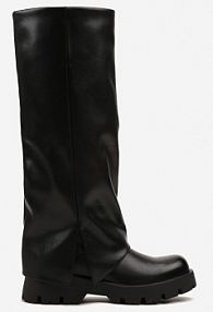 Czarne kozaki na Podeszwie ze Żłobieniami z Cholewką Imitującą Nogawkę Rilarresa ideal damskie