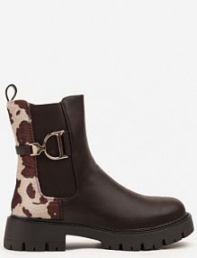 Brązowe Klasyczne botki Sztyblety w Krowie Łaty Zdobione Metaliczną Aplikacją Laore bestelle damskie