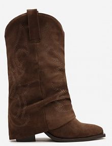 Brązowe Botki kowbojki z Cholewką Imitującą Nogawkę Zellaxie ideal
