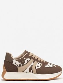 Brązowo-Białe sneakersy z Geometrycznym Wzorem i Printem w Łaty Velwettia marquiiz damskie