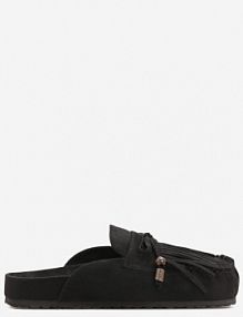 Czarne klapki Ozdobione Kokardą i Frędzlami Felindrise ideal damskie