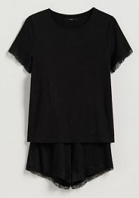 Dwuczęściowa piżama z koronką Reserved czarna damska 009EY-99X