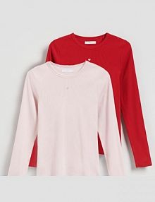 Bawełniany longsleeve 2 pack Reserved czerwony damski 018HQ-33X