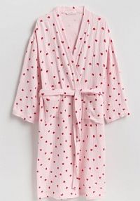 Muślinowy szlafrok w serca Reserved różowy damski 025HQ-03X