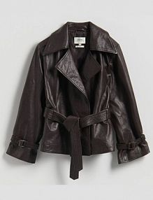 Skórzana kurtka z kołnierzem Reserved brązowa damska 039GR-89X