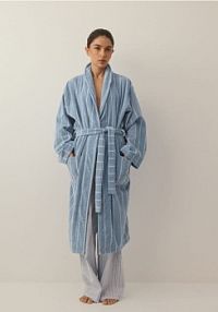 Miękki szlafrok z paskiem Reserved niebieski damski 048HQ-50X