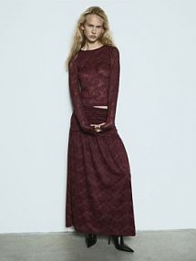 Koronkowy longsleeve Reserved czerwony damski 107IC-83X