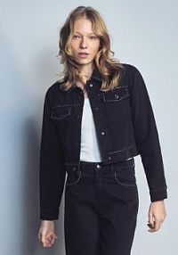 Jeansowa kurtka z dżetami Reserved czarna damska 127IL-99J