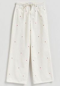 Jeansy wide leg z haftem Reserved białe damskie 158IL-00J